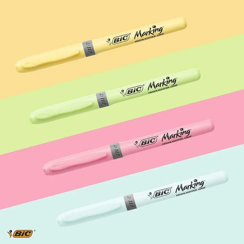 BIC - Card 4 Highlighter Grip Highlighters - Pastel