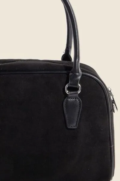 Black Faux Leather Handle Boxy Handbag