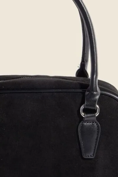 Black Faux Leather Handle Boxy Handbag