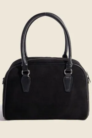 Black Faux Leather Handle Boxy Handbag