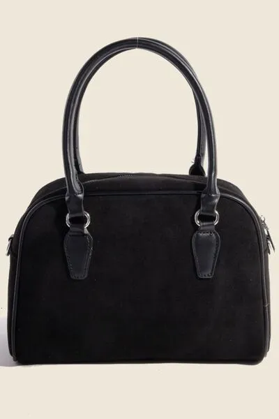 Black Faux Leather Handle Boxy Handbag