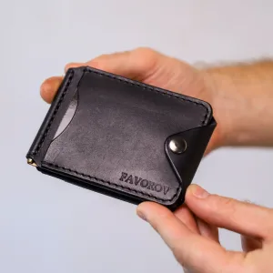 Black Leather Money Clip, Small leather wallet, Full grain Leather Money Clip, Gift for Men, Minimalist Wallet with Credit Card Holder