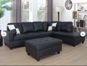 Black Leather Sectional- Includes Throw Pillows- Model Belmont