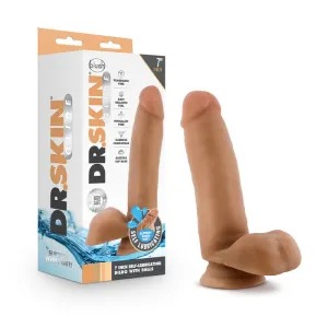 Blush Dr. Skin Glide Realistic 7 in. Self-Lubricating Dildo with Balls & Suction Cup Tan