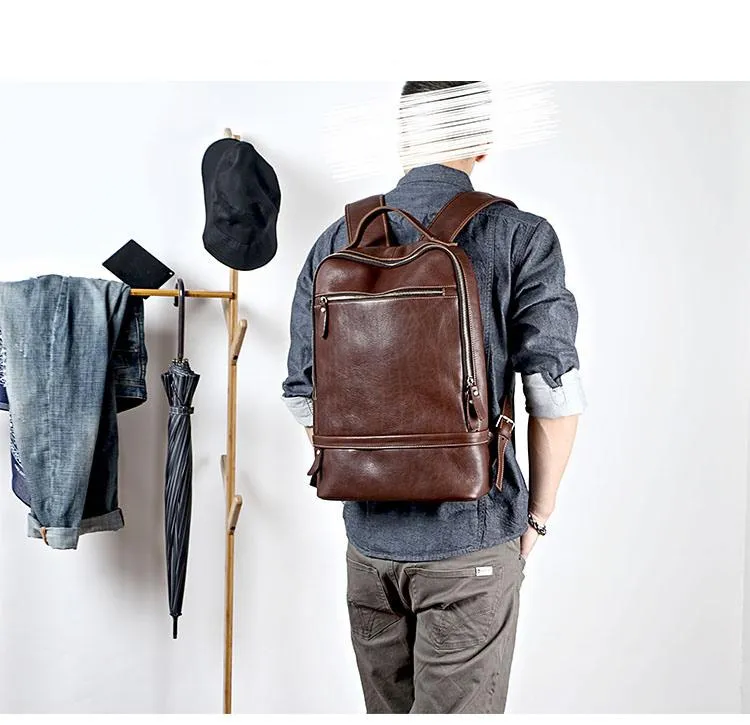 Brown Cool Leather Mens School Backpack College Backpack Computer Backpack For Men