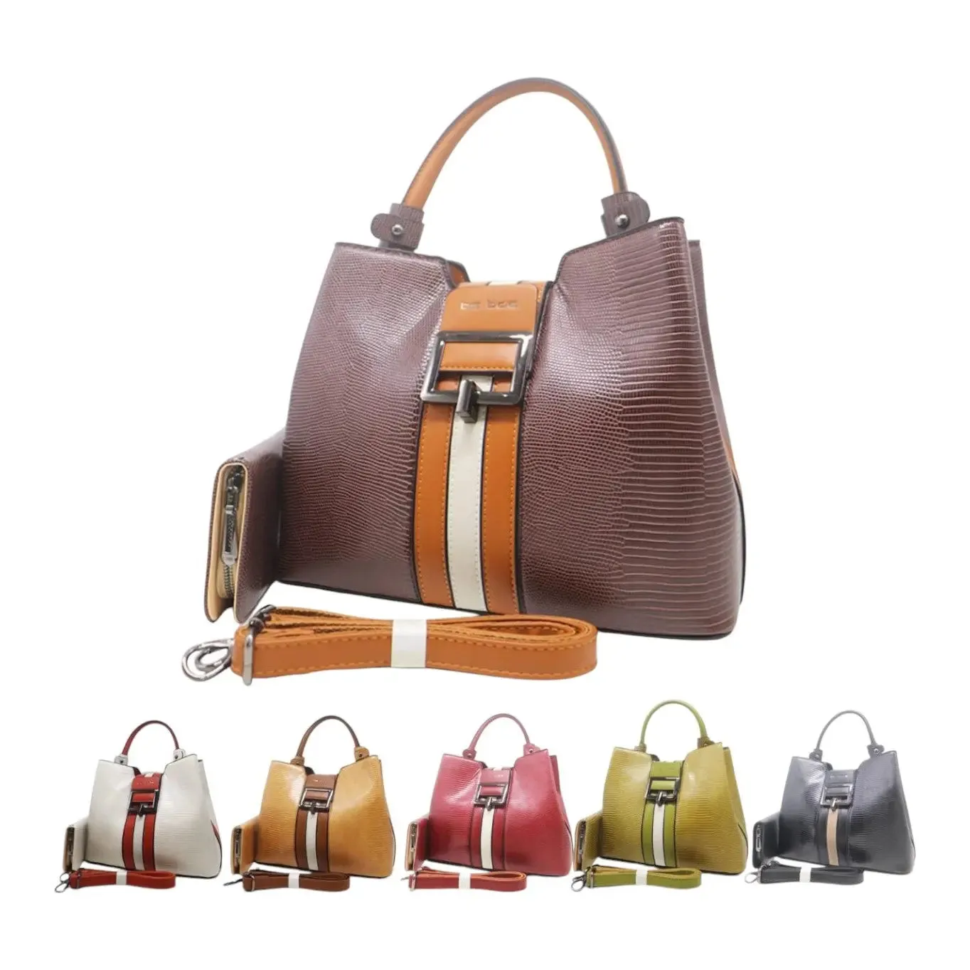 BS Modern Croc-Embossed Buckle Accent Handbag Set with Wallet