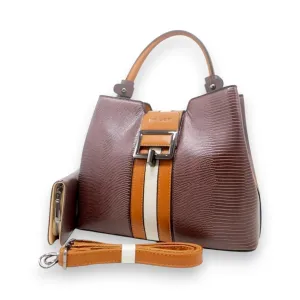 BS Modern Croc-Embossed Buckle Accent Handbag Set with Wallet