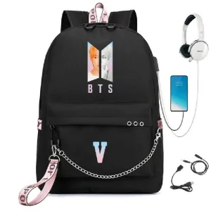 BTS BTS school bag USB charging backpack outdoor sports personalized student school bag-9