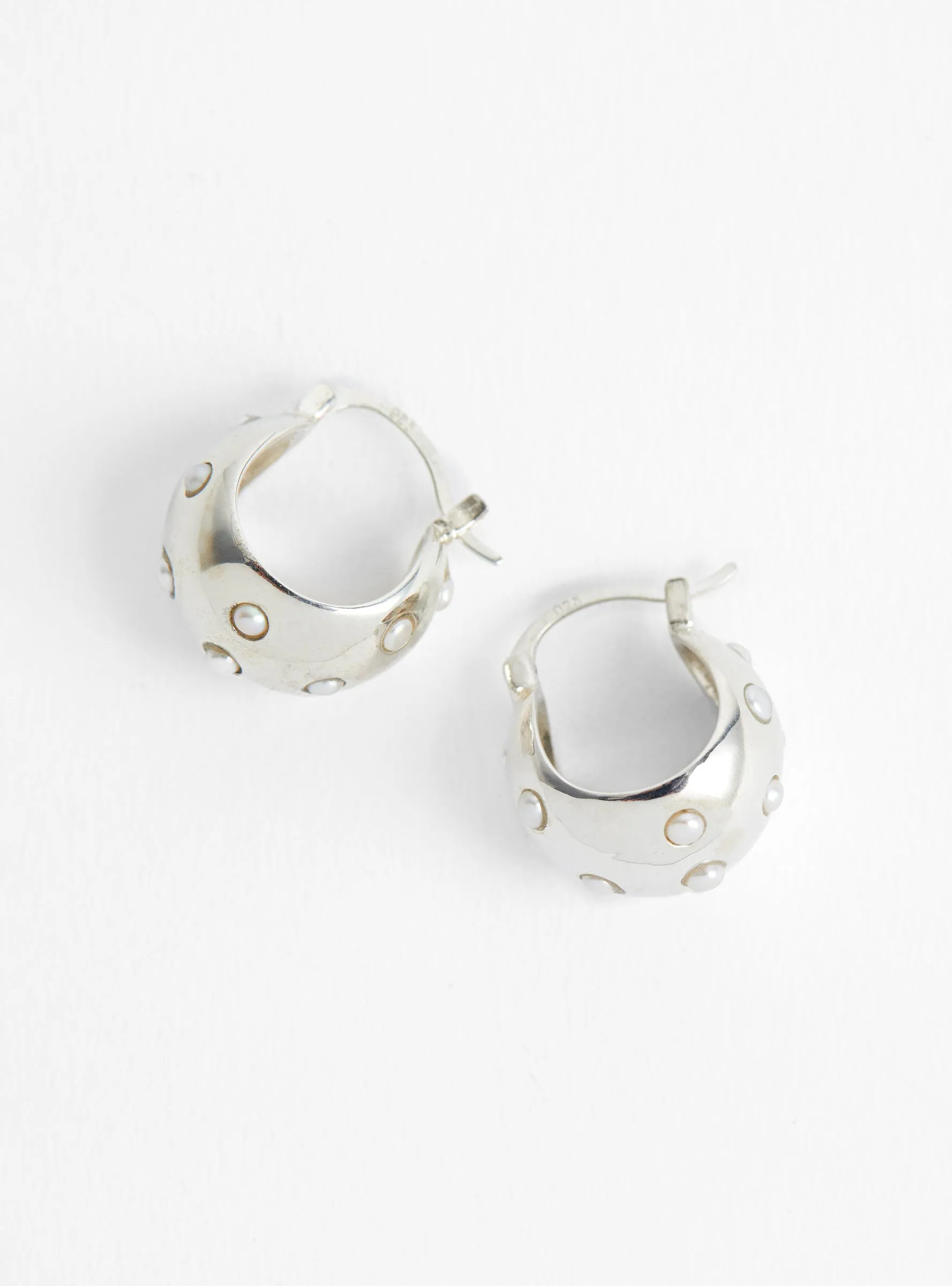 Bubble Hoops with Pearl Caps Sterling Silver Pearl