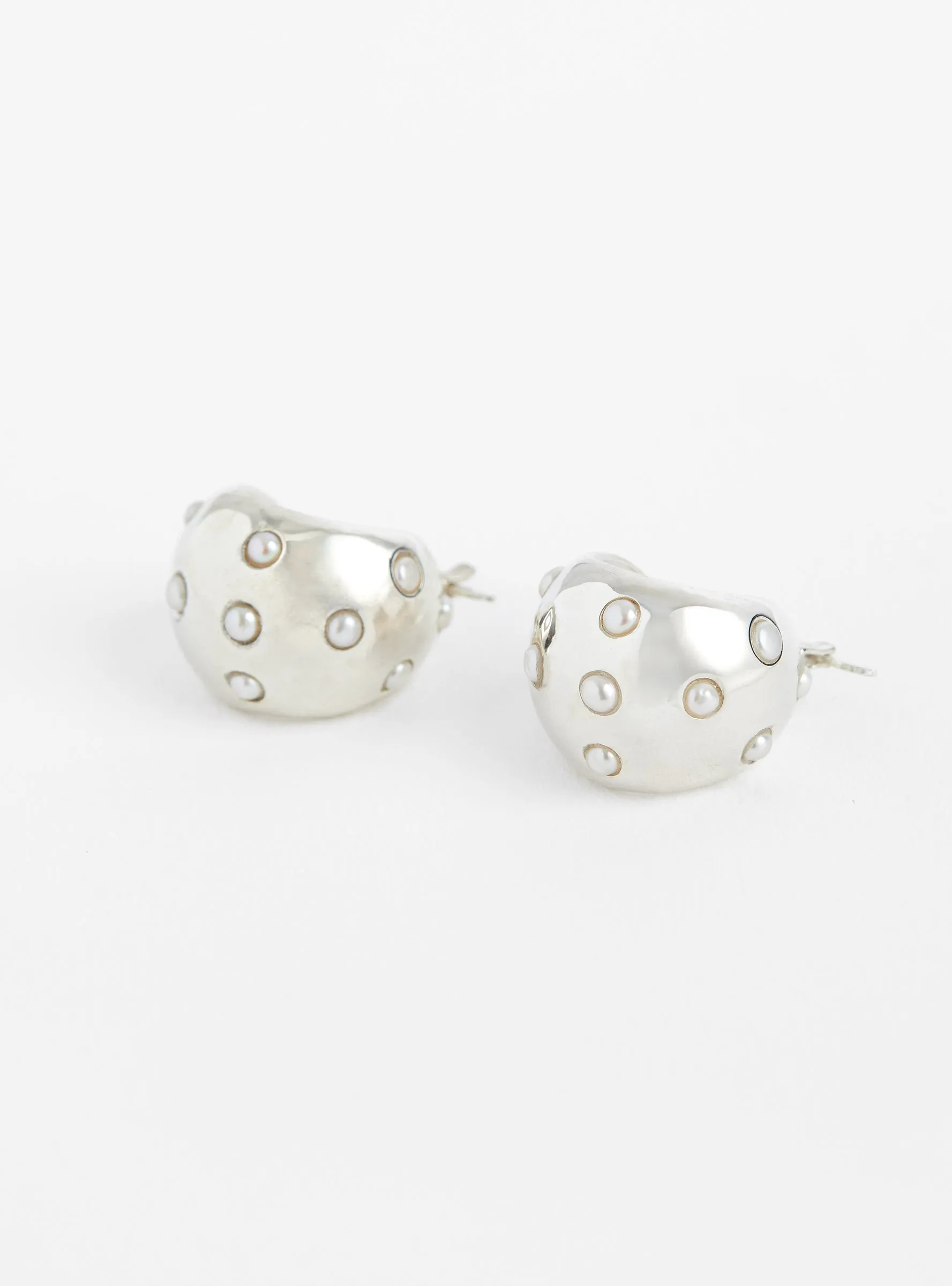 Bubble Hoops with Pearl Caps Sterling Silver Pearl