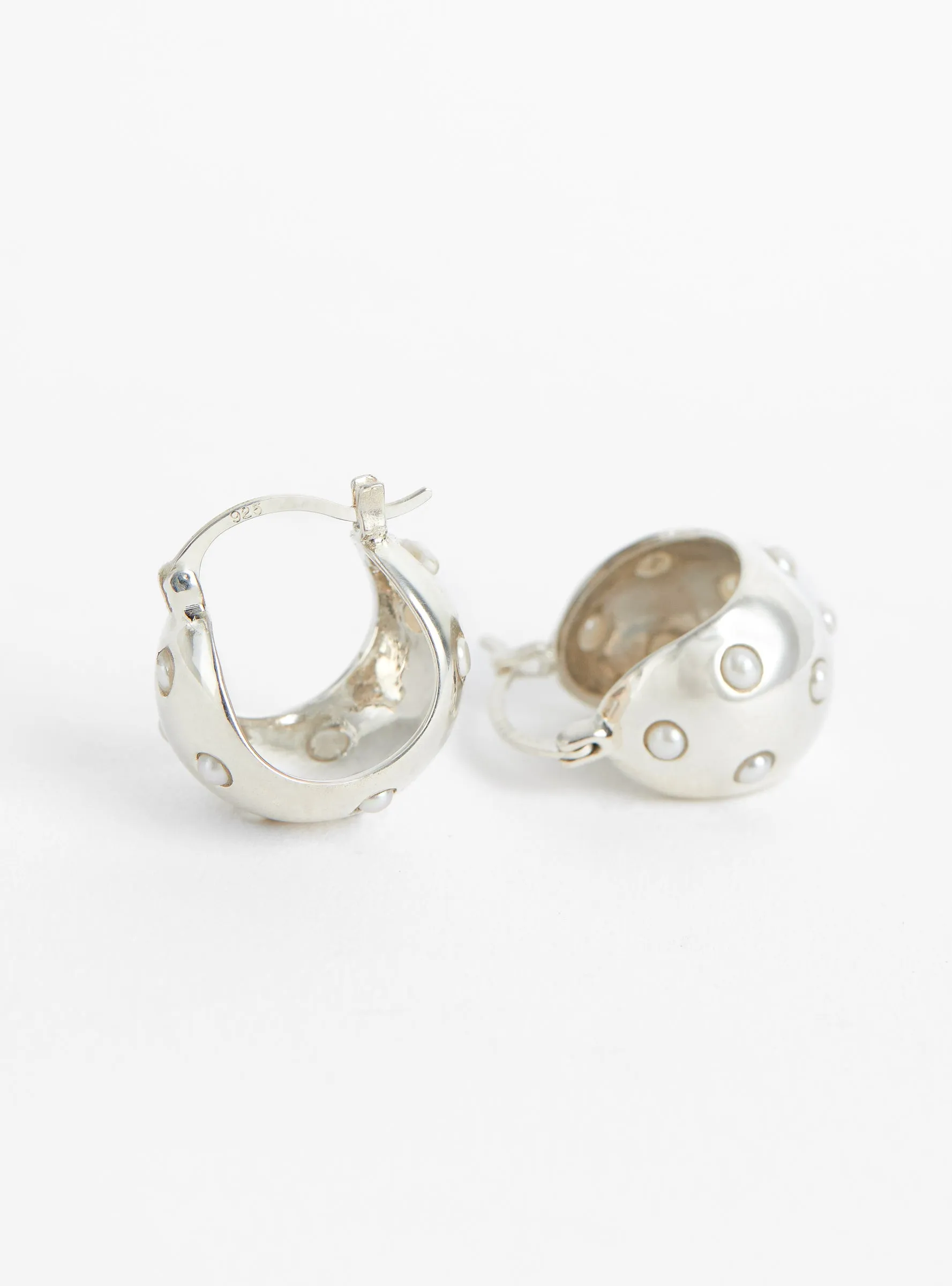 Bubble Hoops with Pearl Caps Sterling Silver Pearl