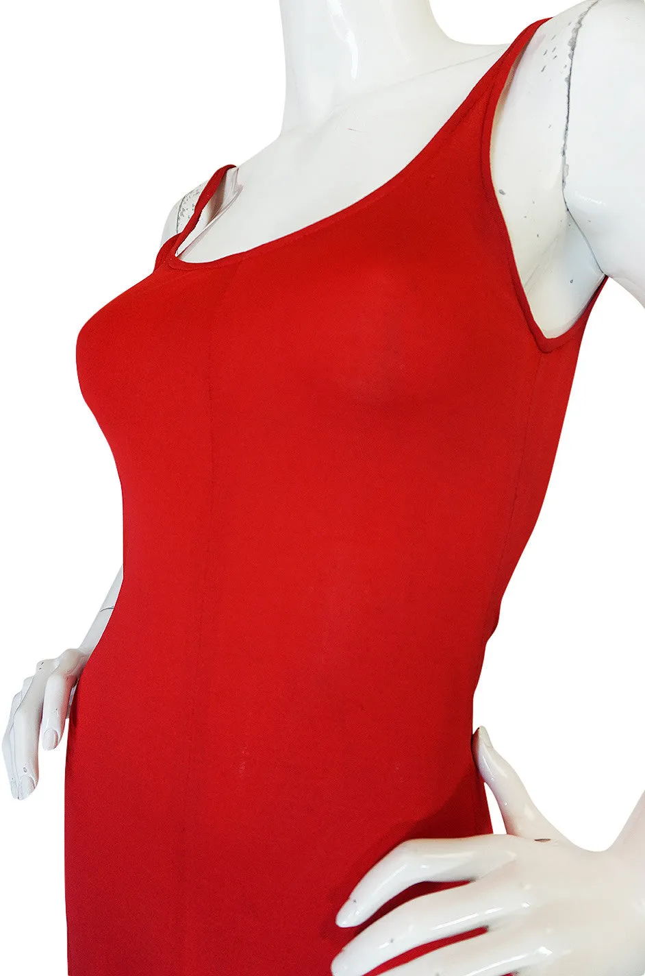 c1971 Halston Red Silk Knit Jersey Bias Cut Tank Dress