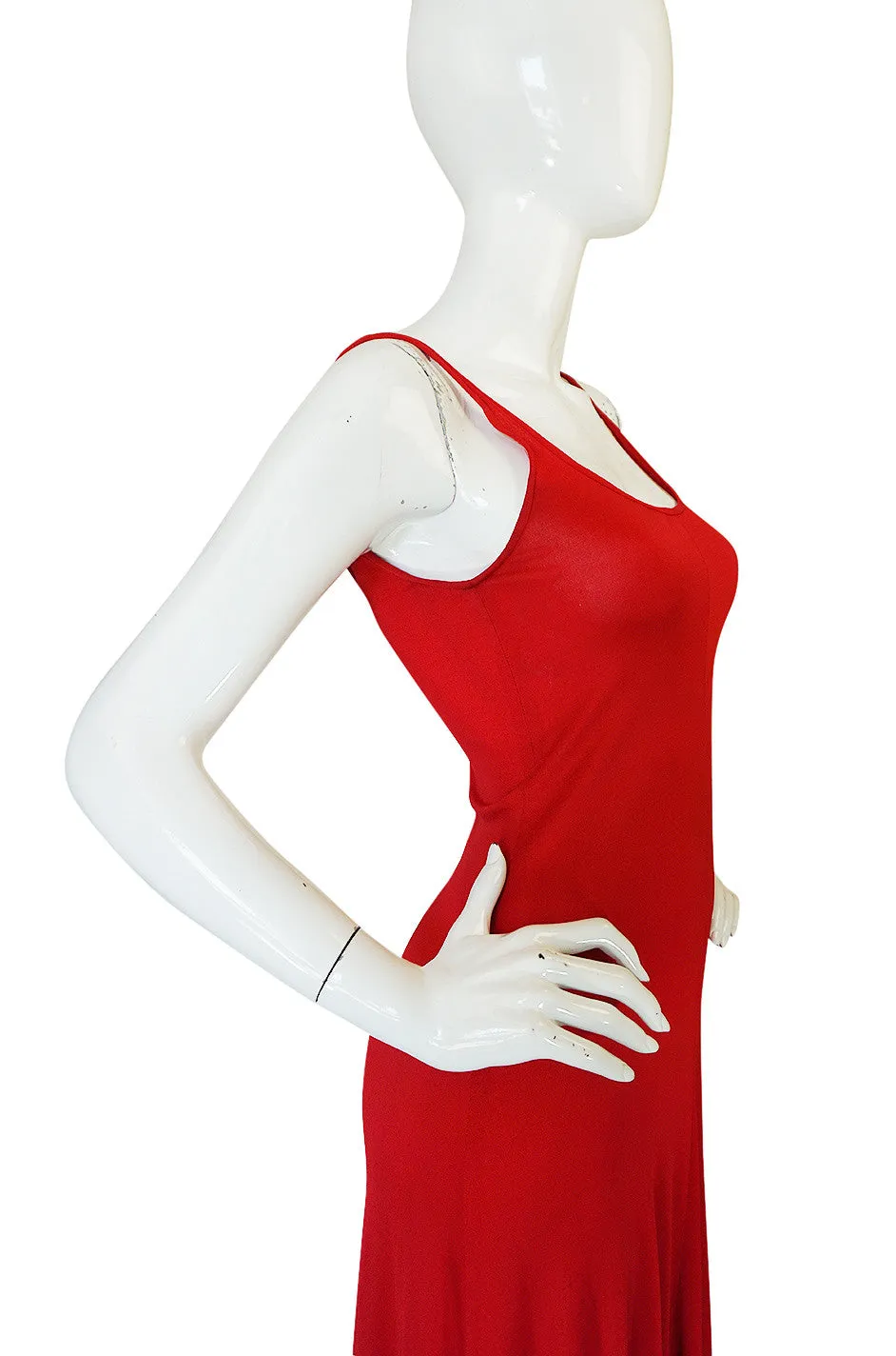 c1971 Halston Red Silk Knit Jersey Bias Cut Tank Dress