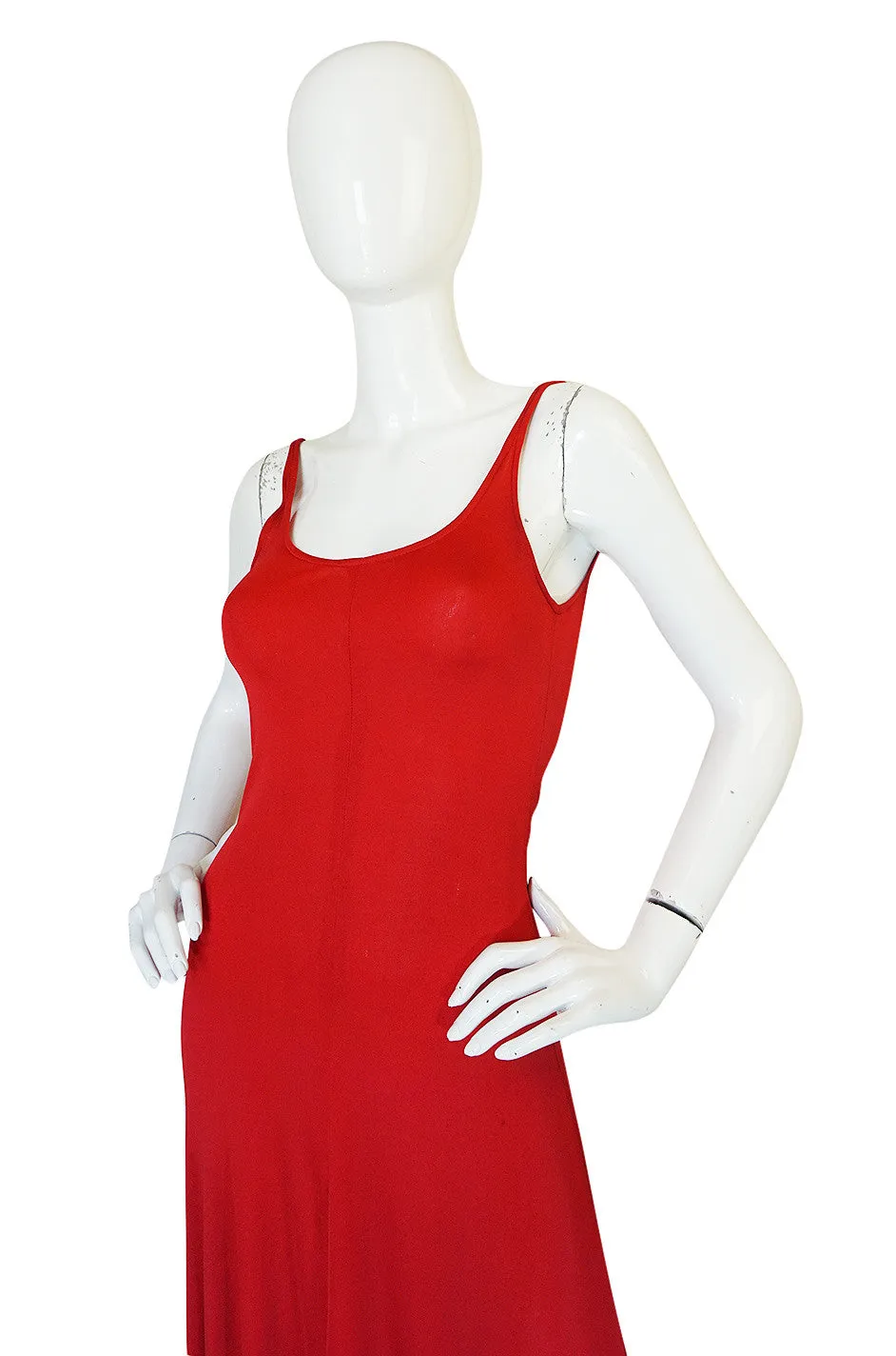 c1971 Halston Red Silk Knit Jersey Bias Cut Tank Dress