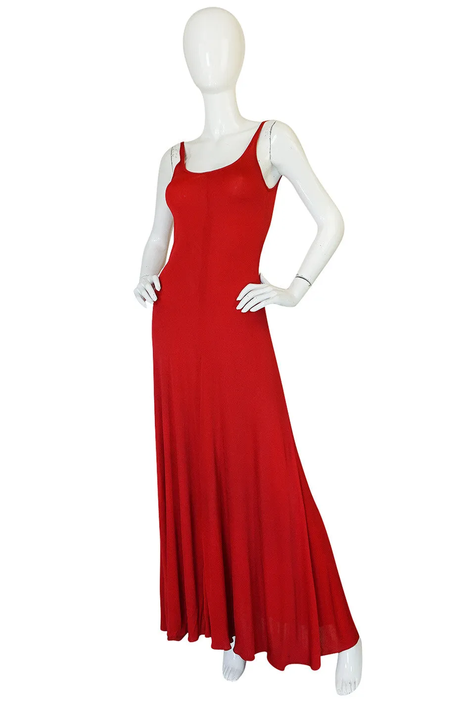 c1971 Halston Red Silk Knit Jersey Bias Cut Tank Dress