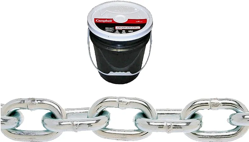 Campbell 014-0623 Proof Coil Chain, 3/8 in, 63 ft L, 30 Grade, Steel, Zinc :PAIL: QUANTITY: 1