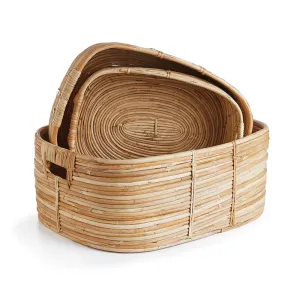 CANE RATTAN RECTANGULAR BASKETS WITH HANDLES, SET OF 3 BY NAPA HOME & GARDEN