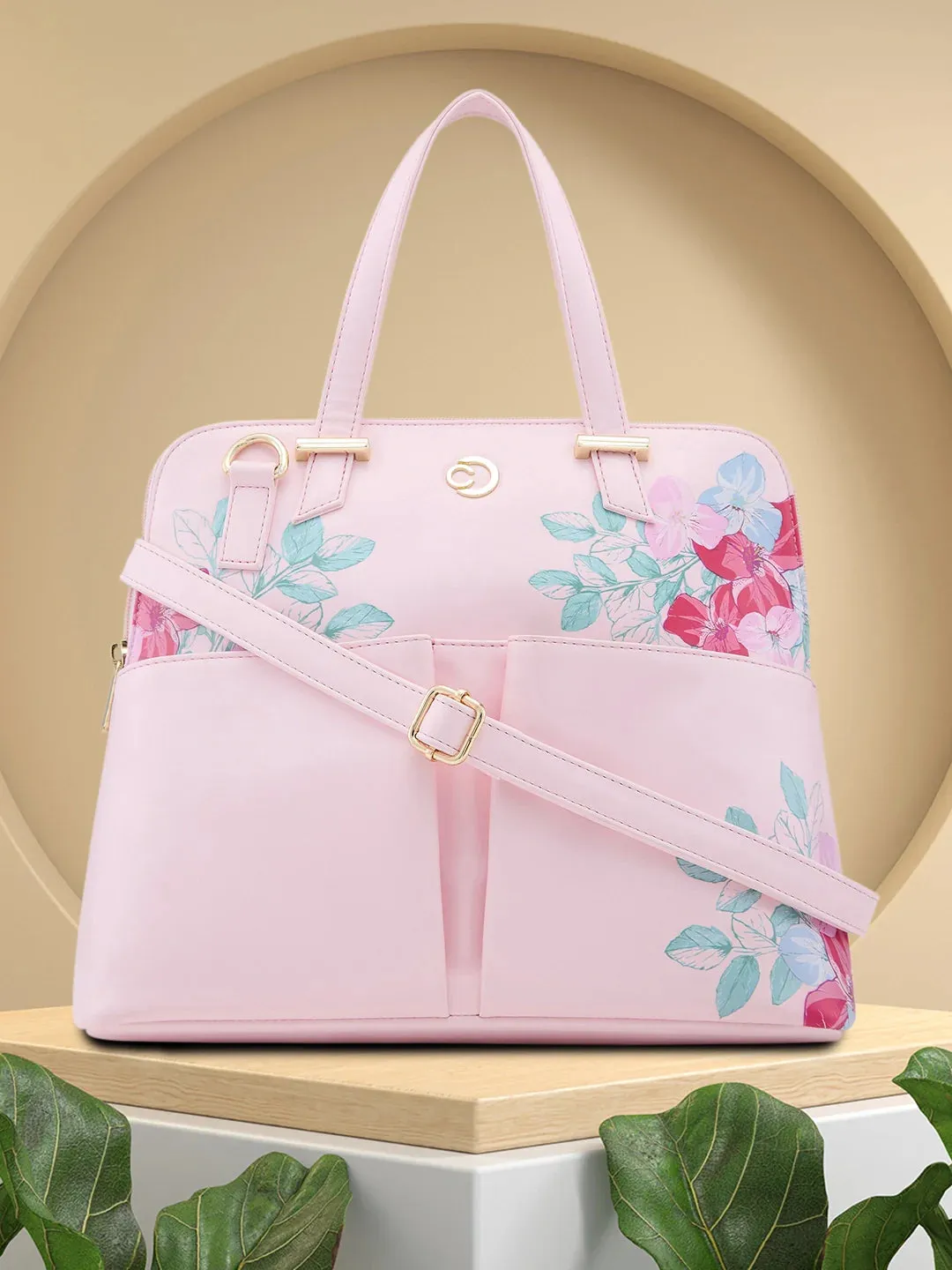 Caprese Shanaya Satchel Medium Pink Printed Women'S Handbag Pink