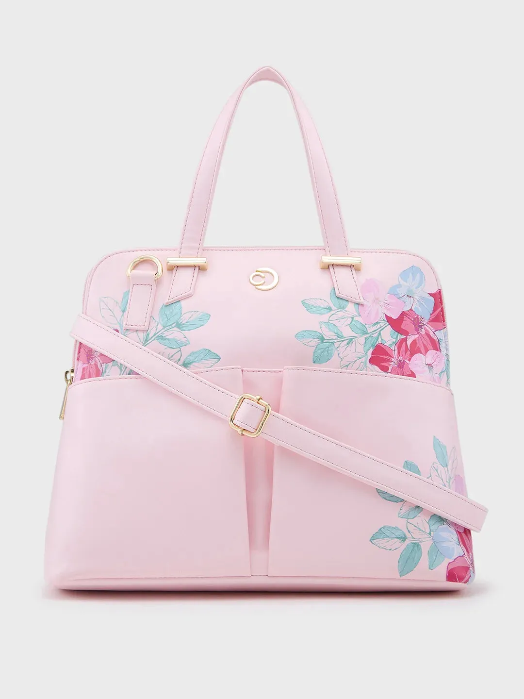 Caprese Shanaya Satchel Medium Pink Printed Women'S Handbag Pink