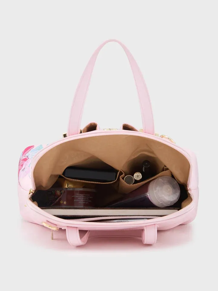 Caprese Shanaya Satchel Medium Pink Printed Women'S Handbag Pink