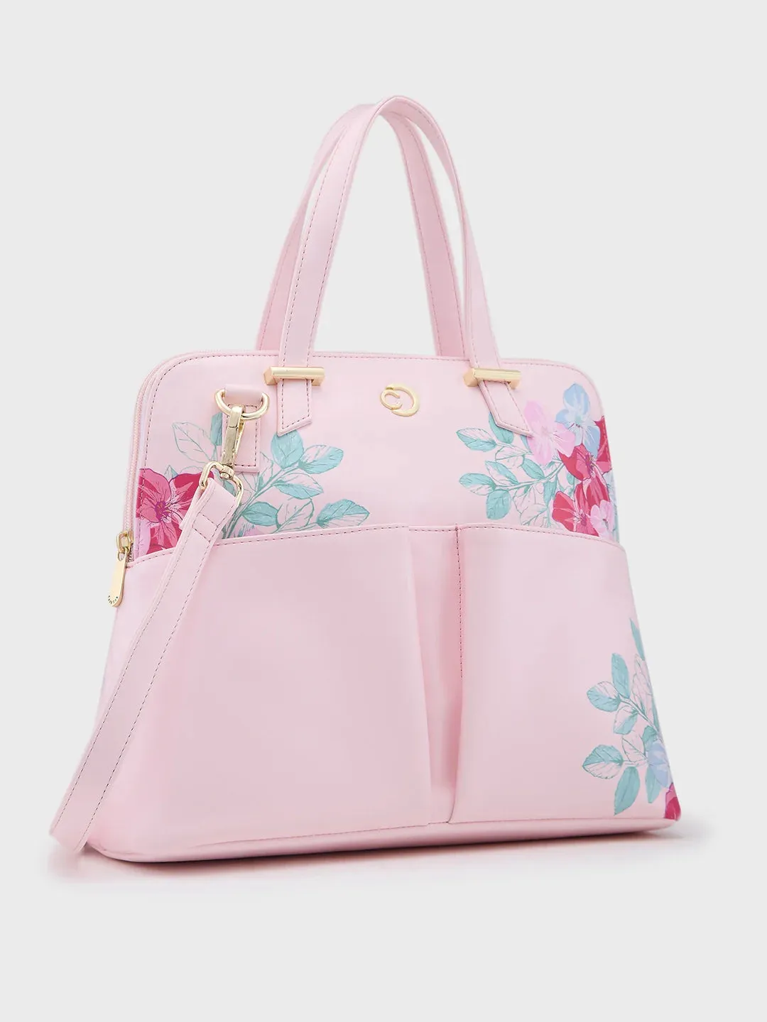 Caprese Shanaya Satchel Medium Pink Printed Women'S Handbag Pink