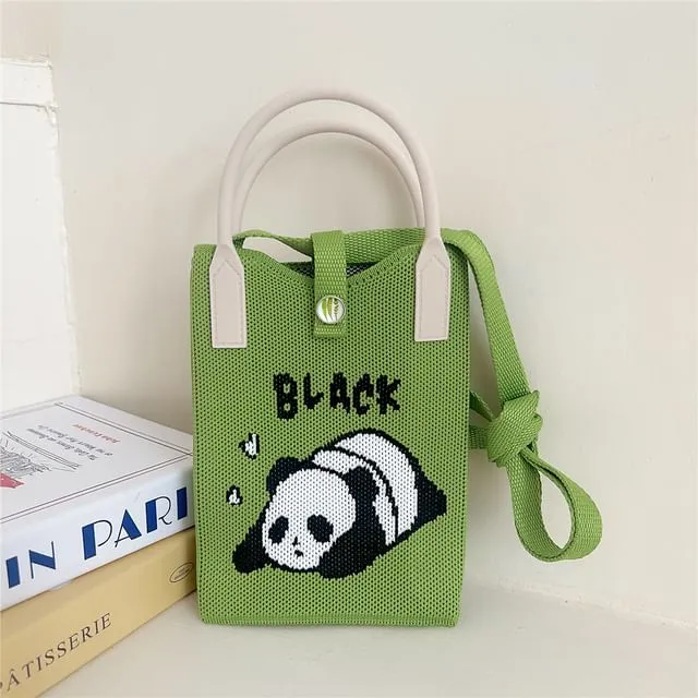 Cartoon Print Knit Mobile Phone Crossbody Bag