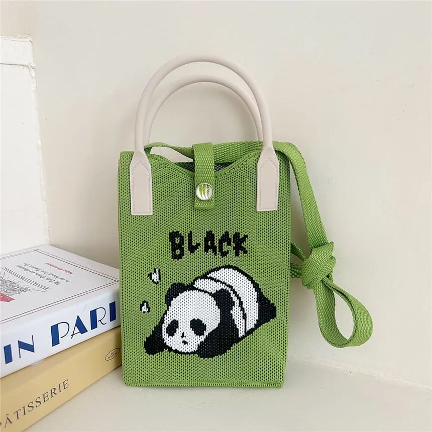 Cartoon Print Knit Mobile Phone Crossbody Bag