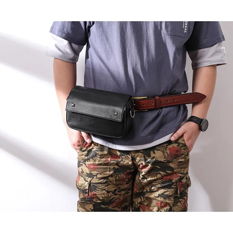 Casual Black Small Leather MENS Side Bag Black Small Messenger Bag Leather Courier Bag For Men