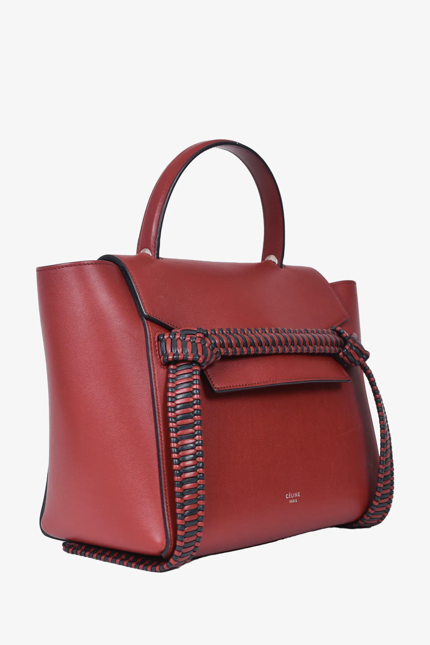 Celine 2017 Burgundy Leather Braided Micro Belt Bag