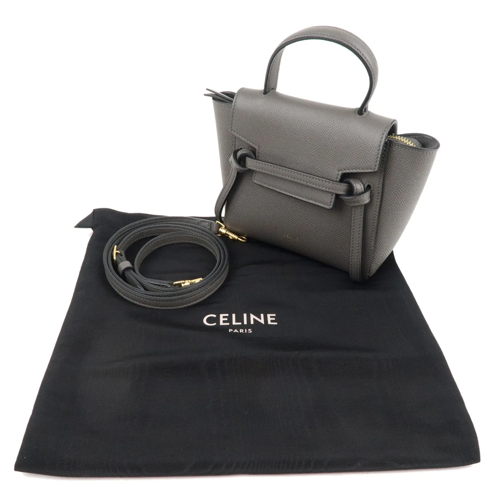CELINE Leather Pico Belt Bag 2Way Bag Shoulder Bag Gray 194263