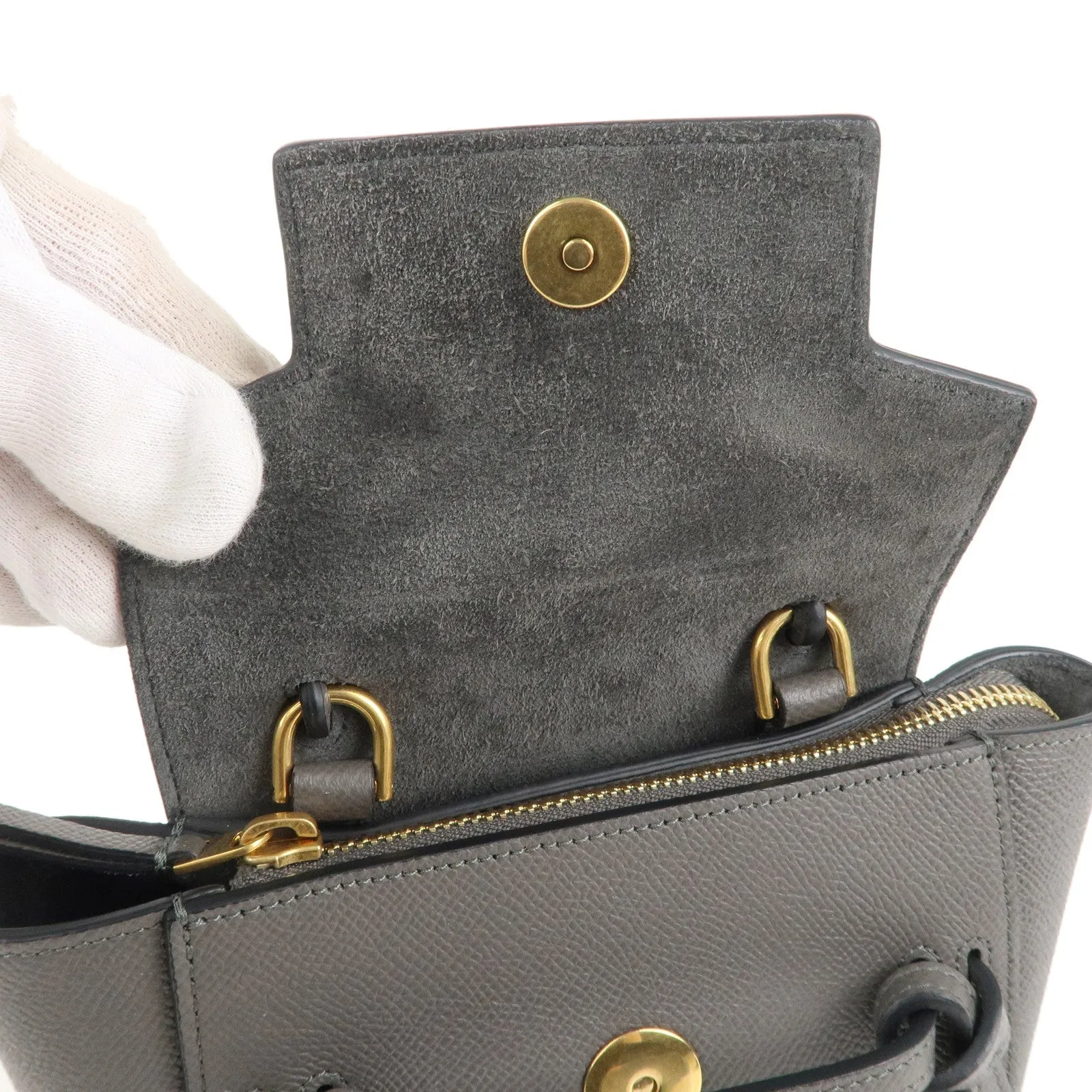 CELINE Leather Pico Belt Bag 2Way Bag Shoulder Bag Gray 194263