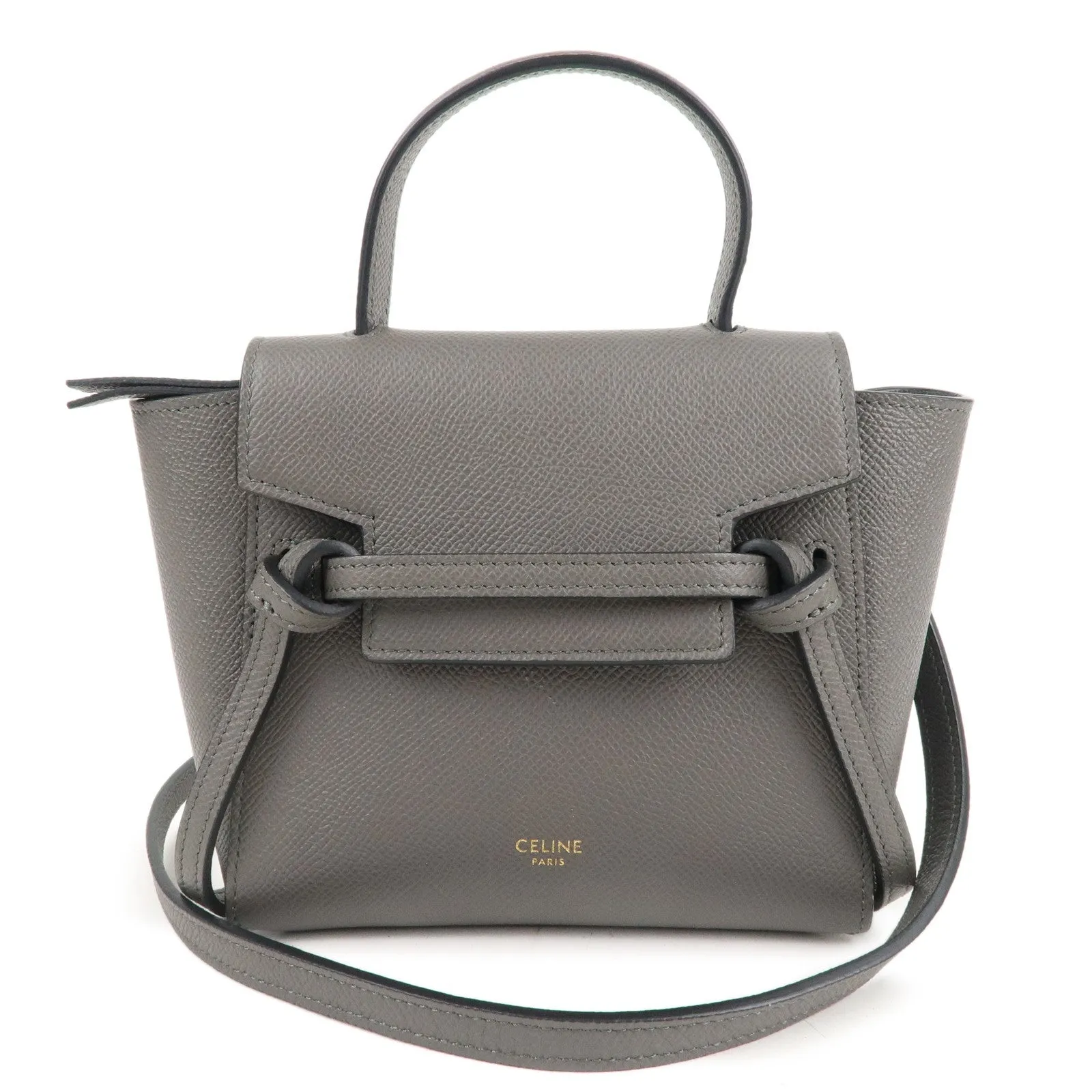 CELINE Leather Pico Belt Bag 2Way Bag Shoulder Bag Gray 194263