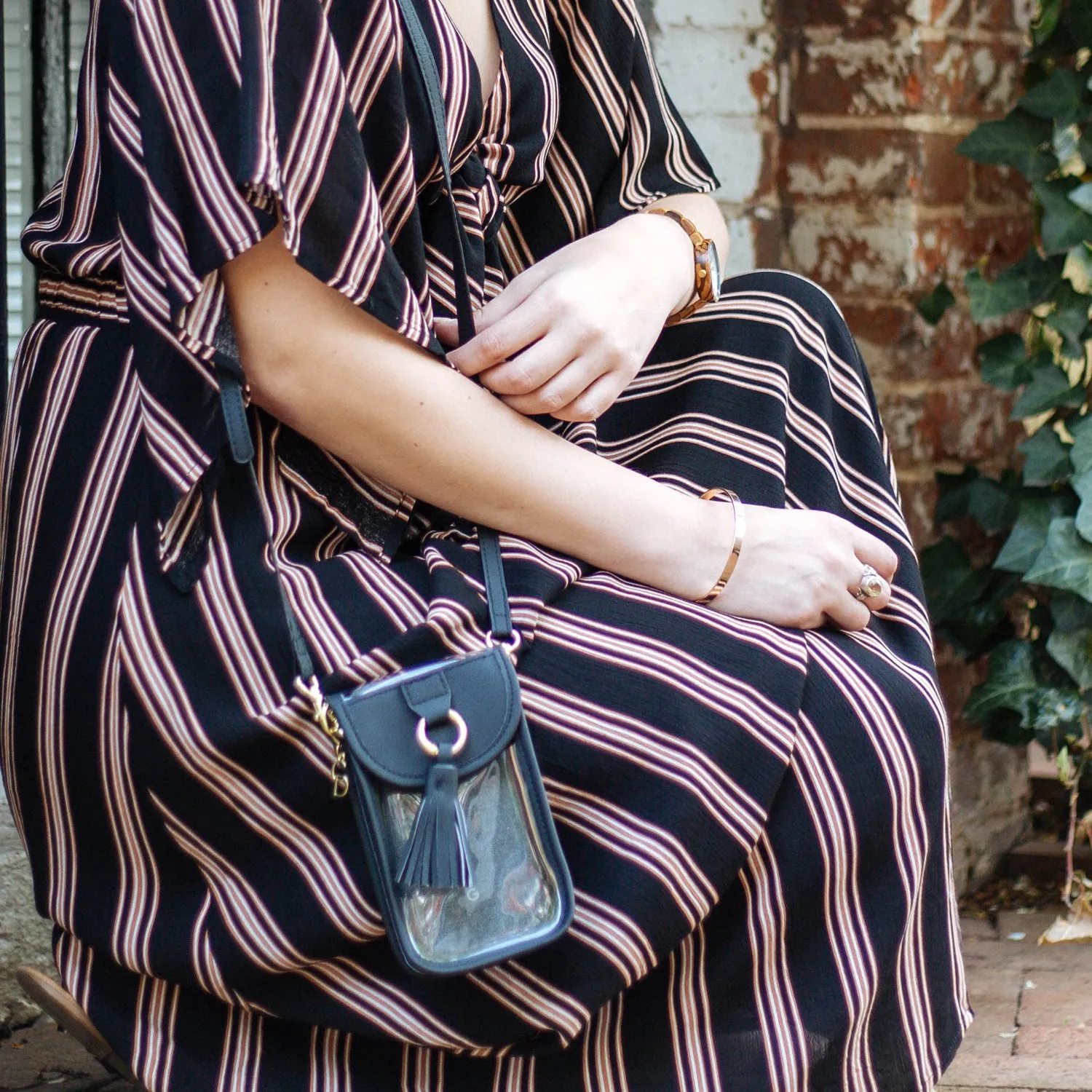 Cell Phone Crossbody - Clear Bag with Black and Gold Accents
