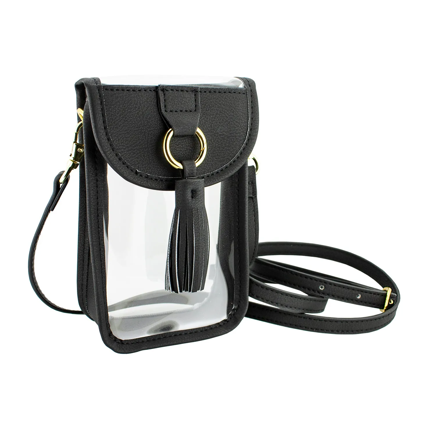 Cell Phone Crossbody - Clear Bag with Black and Gold Accents