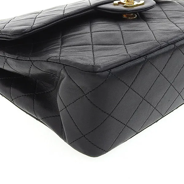 CHANEL Around 1990 Made Classic Flap Turn-Lock Chain Bag Black