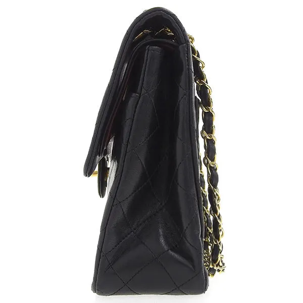 CHANEL Around 1990 Made Classic Flap Turn-Lock Chain Bag Black
