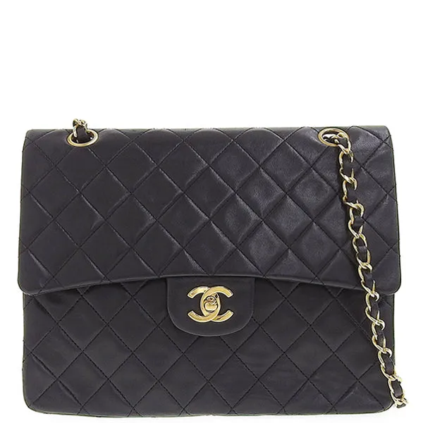 CHANEL Around 1990 Made Classic Flap Turn-Lock Chain Bag Black