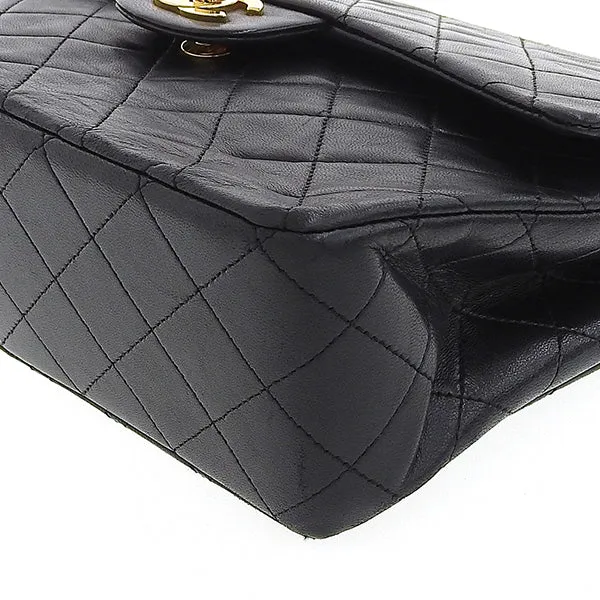 CHANEL Around 1990 Made Classic Flap Turn-Lock Chain Bag Black