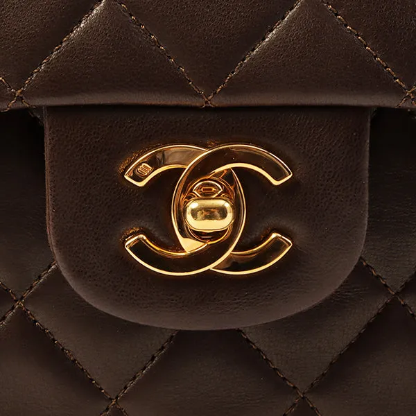 Chanel Around 1990 Made Classic Flap Turn-Lock Chain Bag Brown