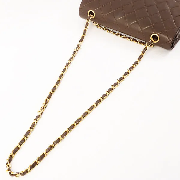 Chanel Around 1990 Made Classic Flap Turn-Lock Chain Bag Brown