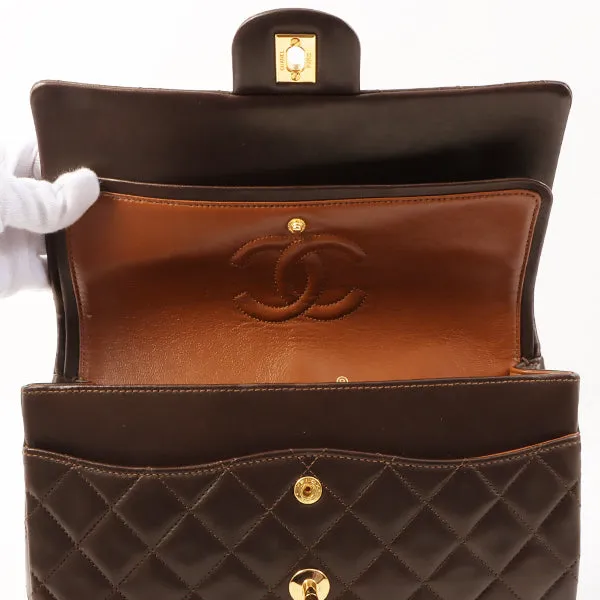 Chanel Around 1990 Made Classic Flap Turn-Lock Chain Bag Brown