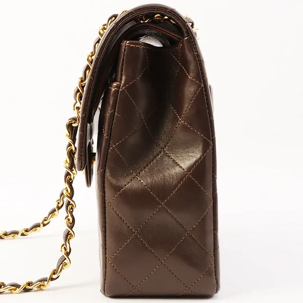 Chanel Around 1990 Made Classic Flap Turn-Lock Chain Bag Brown