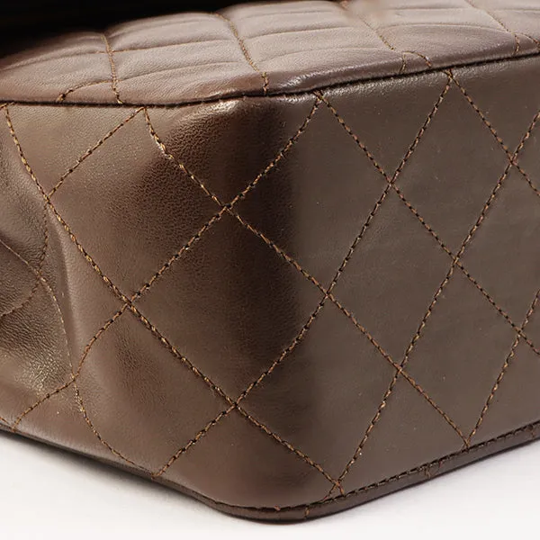 Chanel Around 1990 Made Classic Flap Turn-Lock Chain Bag Brown