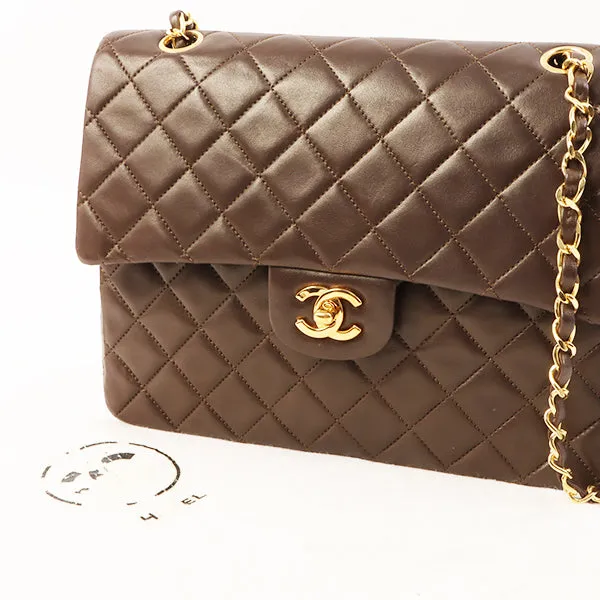Chanel Around 1990 Made Classic Flap Turn-Lock Chain Bag Brown