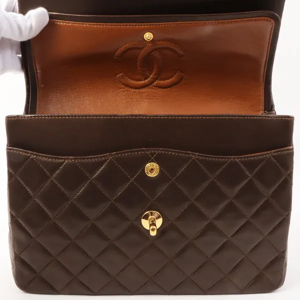 Chanel Around 1990 Made Classic Flap Turn-Lock Chain Bag Brown