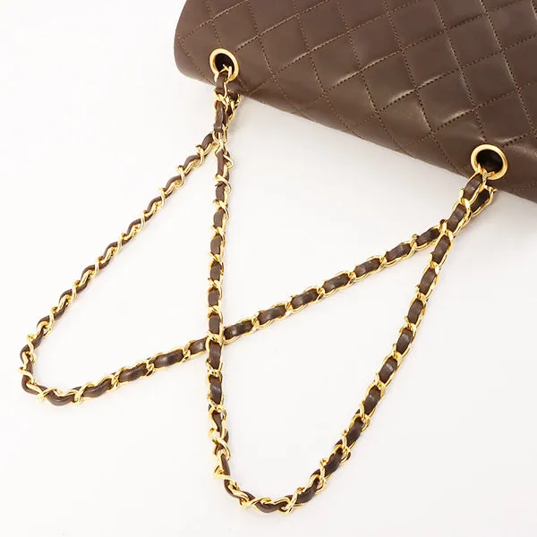 Chanel Around 1990 Made Classic Flap Turn-Lock Chain Bag Brown