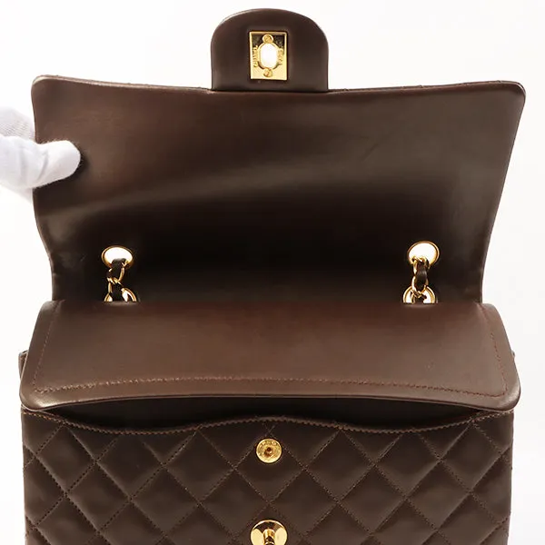 Chanel Around 1990 Made Classic Flap Turn-Lock Chain Bag Brown
