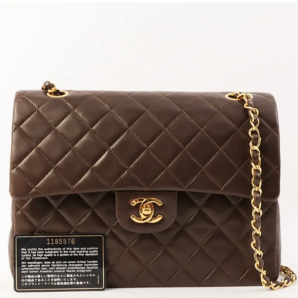 Chanel Around 1990 Made Classic Flap Turn-Lock Chain Bag Brown