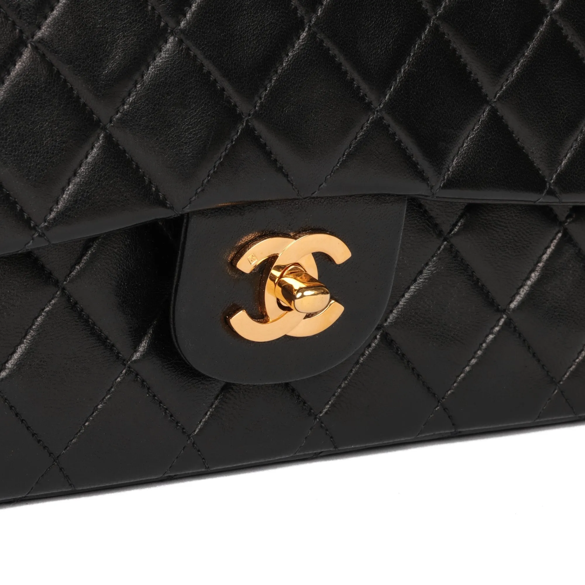 Chanel Black Quilted Lambskin Vintage Medium Classic Double Flap Bag