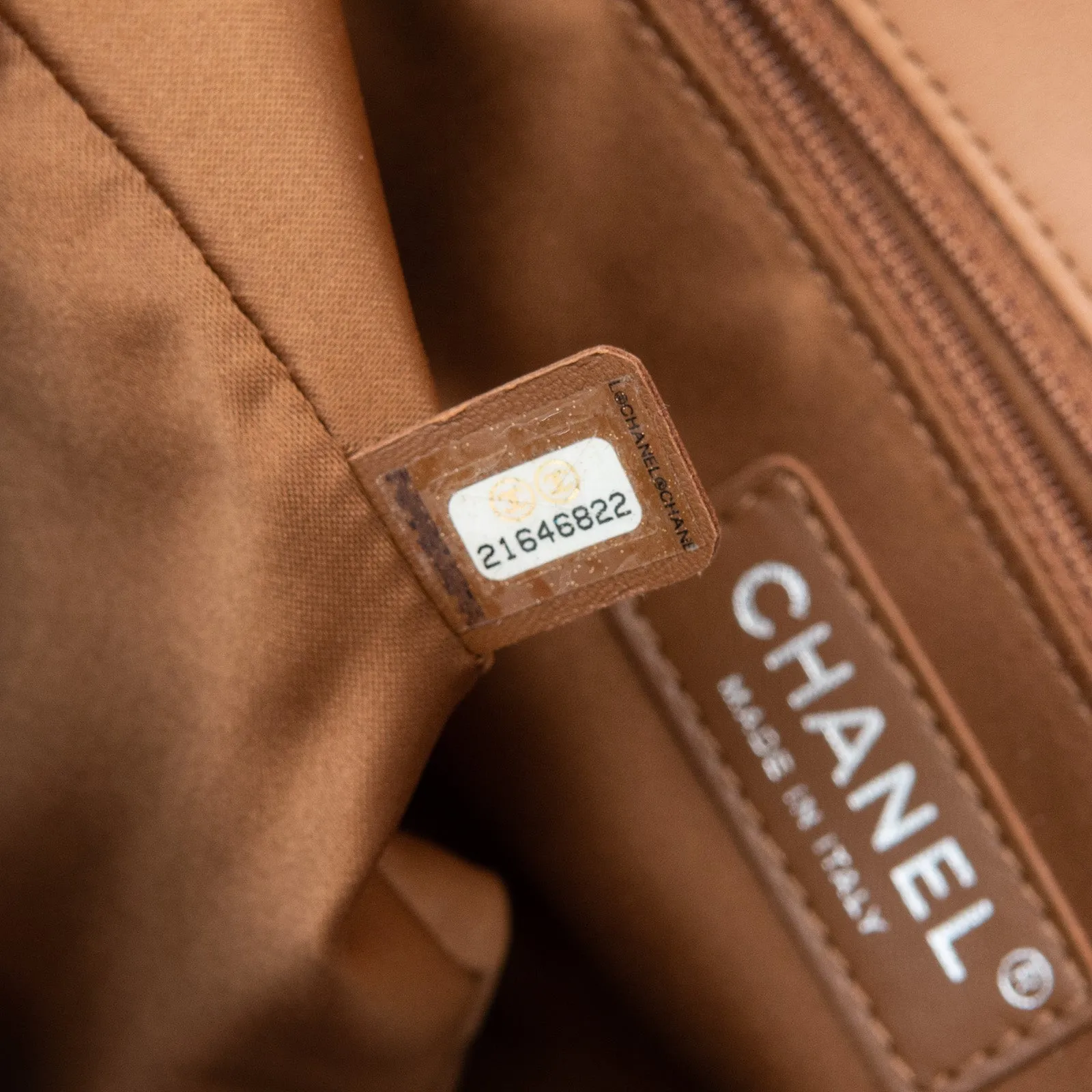 Chanel Chevron Tan Leather Flap Bag
